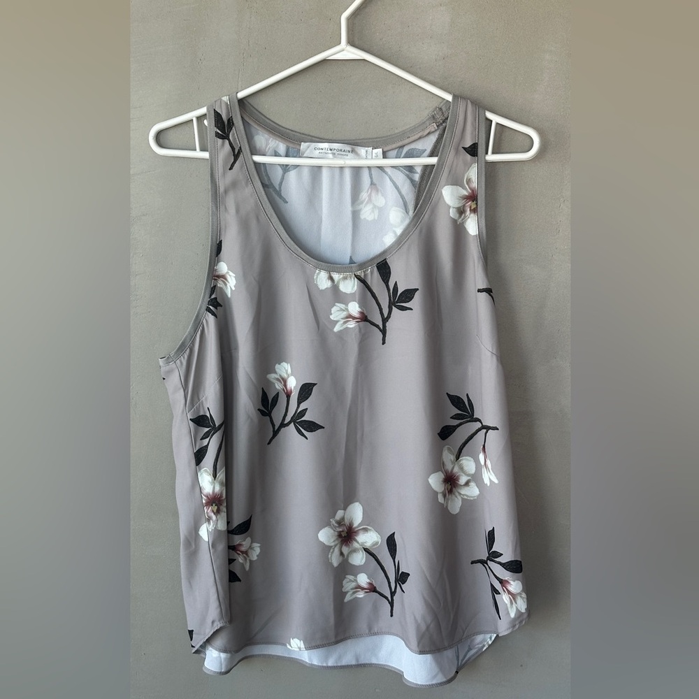 Grey Floral Tank Style Blouse